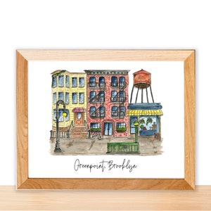Watercolor Illustration Print: Greenpoint, Brooklyn Pastel Row Houses