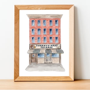 Impresión de ilustración de acuarela: Taberna de nido de pavo en Greenpoint/Williamsburg, Brooklyn, NY