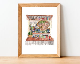 Aquarel illustratie afdrukken: Pool Bar Jim&#39;s, Hilton Head Island, South Carolina