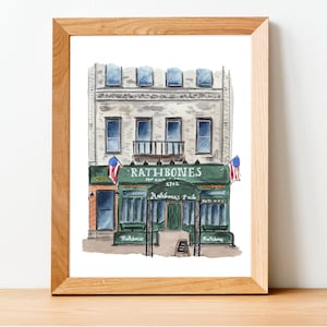 Impressão de ilustração em aquarela: Rathbones, Upper East Side, Nova York