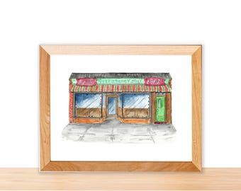 Watercolor Illustration Print: Pete's Candy Store in Greenpoint, Brooklyn, NY