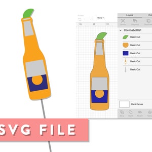 SVG File: Corona Light Beer Bottle, Cake Topper, Photo Booth Prop, Decor