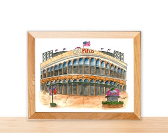 Citi Field New York Mets Watercolor Illustration