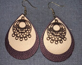 Faux Leather/Teardrop Earrings, BOHO style, casual, fund and light weight