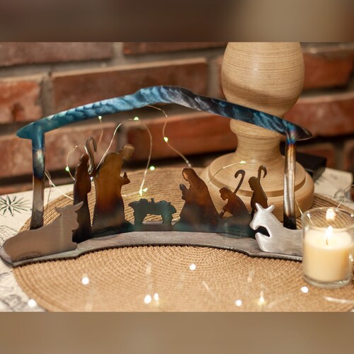 Metal Nativity, Modern Nativity, Minimalist Christmas Centerpiece, Christmas Fireplace Decor, Nativity Creche, Gift for shops Her, Small Nativity