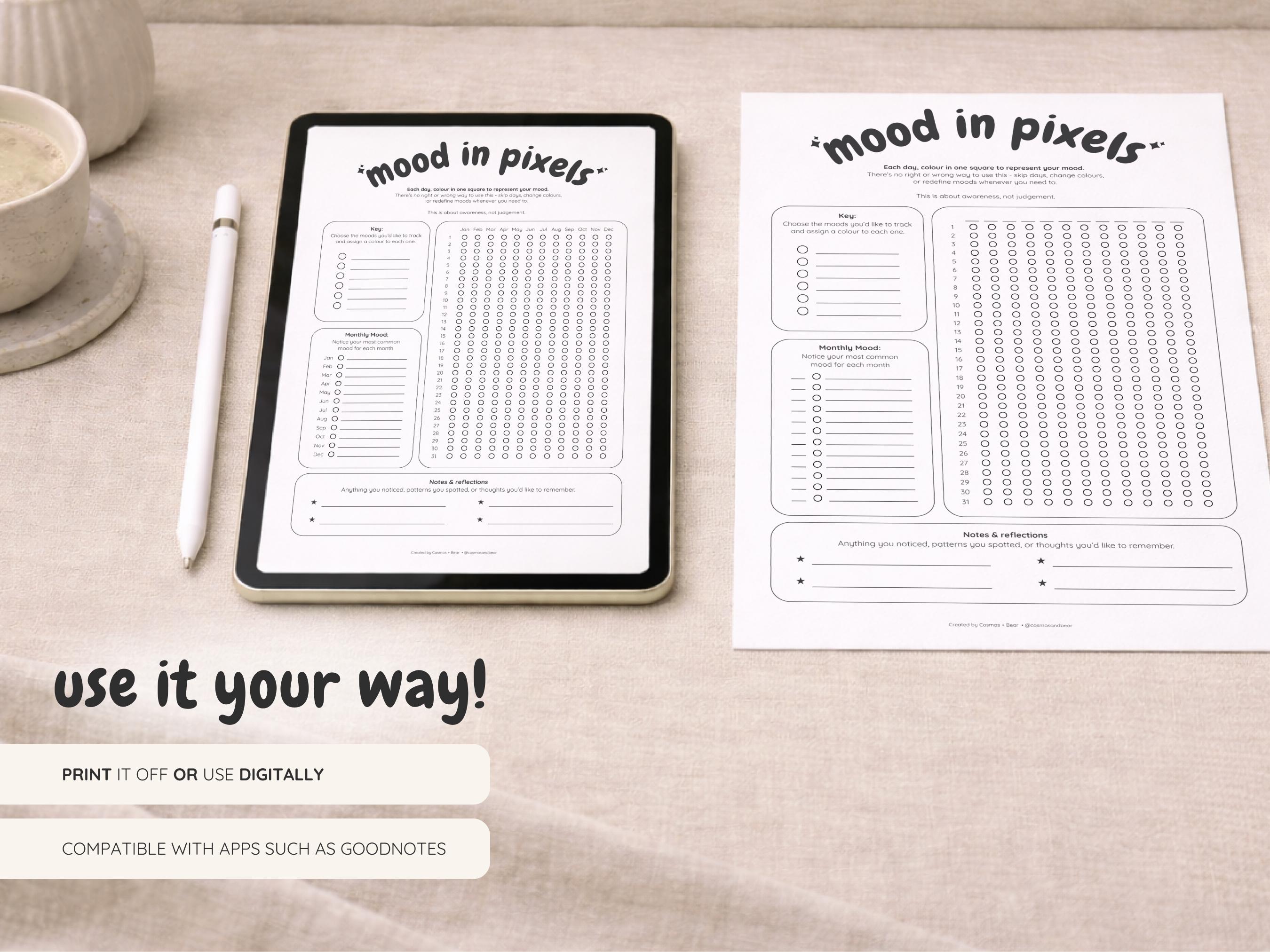 Mood in Pixels Yearly Mood Tracker Printable | Mental Health | Visual ...
