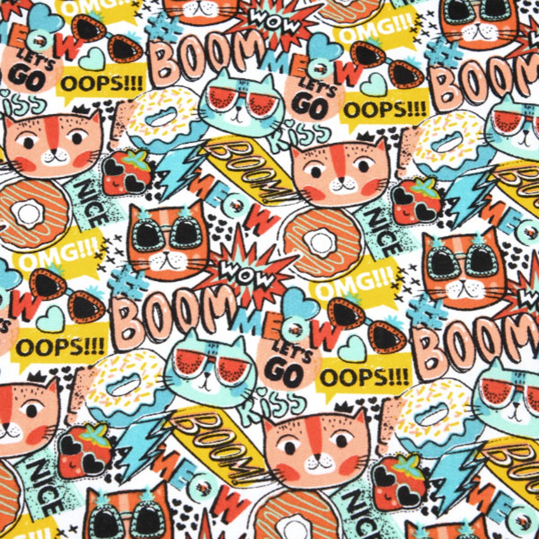 Funny Cat Cotton Fabric, Funny Cat Fabric, Clothing Fabric, Fabric by ...