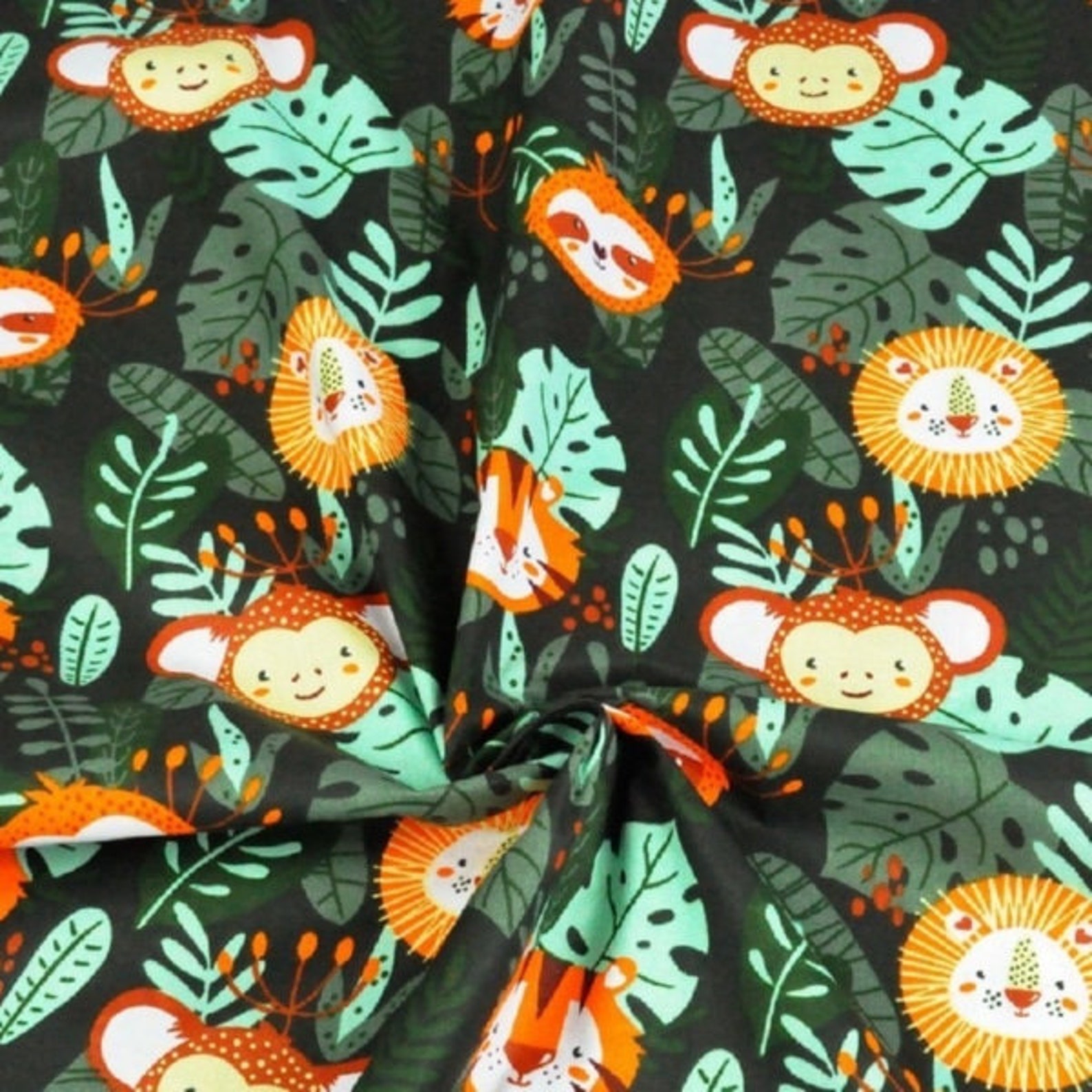 Cotton Jungle Animals Print Fabric Dotted Jungle Animals Etsy