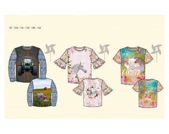 Pattern kid shirt size 92, 104, 116, 128, 140, 152, kid blouse pattern sleeved, short sleeved pattern