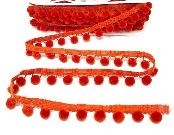 Orange 28mm Pom Pom Fringe Sold by the Metre Orange 28mm Pom Pom Fringe Sold by the Metre