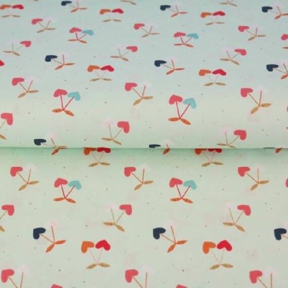 Cotton Colorful Hearts Fabric Cherry Hearts Cotton Fabric Etsy