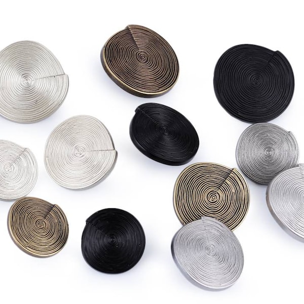 5 grands boutons en spirale avec surface décorée 40', 48', 52', bouton en spirale 34 mm, 30 mm, 25 mm, bouton en spirale laiton, noir, argent