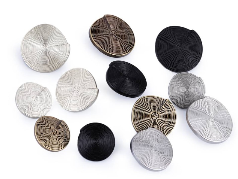 5 grands boutons en spirale avec surface décorée 40', 48', 52', bouton en spirale 34 mm, 30 mm, 25 mm, bouton en spirale laiton, noir, argent image 1