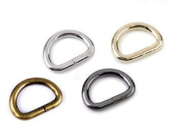 2 pieces Metal D-ring width 20 mm in gold, silver, gun metal and bronze