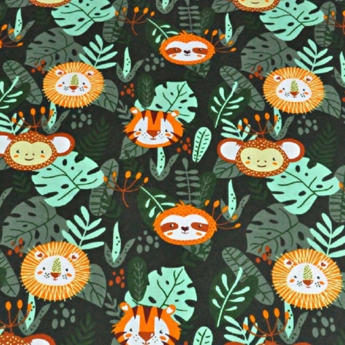Cotton Jungle Animals Print Fabric Dotted Jungle Animals Etsy
