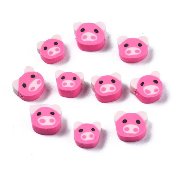 40pcs/strand 10mm Polymer Clay Pig Beads, Animal polymer beads 10mm, Polymer Clay Fimo shaped polymer clay beads, jewelry beads