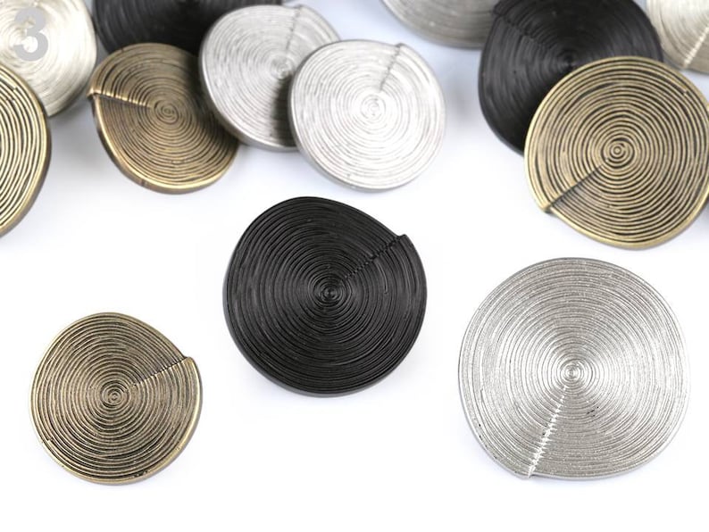 5 grands boutons en spirale avec surface décorée 40', 48', 52', bouton en spirale 34 mm, 30 mm, 25 mm, bouton en spirale laiton, noir, argent image 8