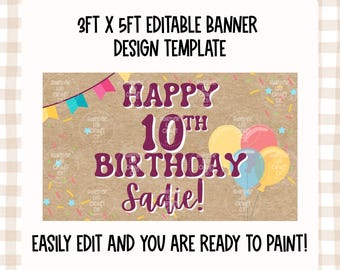 Editable Happy Birthday Banner, Canva Birthday Banner Template, Girl Birthday Banner, Craft Banner Template, Canva Template Digital Download