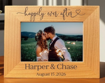 Happily Ever After Engraved Wedding Frame with Names & Date – Custom Anniversary, Bridal Shower, or Engagement Gift