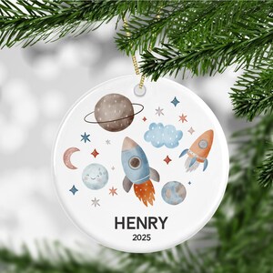 Space Ornament Personalized, Solar System Baby Boy First Ornament Rocket, Toddler Boy, Galaxy Space Theme, Planet Outer Space Moon