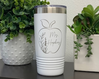 Engraved Teacher Tumbler, Teacher Apple Tumbler With Name, 20oz, 30oz Coffee Cup, Teacher Gift For End Of Year Personalized, Christmas Gift