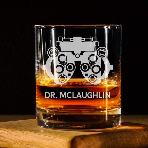 Eye Doctor Gift, Ophthalmologist Cup, Optician Office, Optometry Student, Phoropter Personalized Rock Glass, Scotch Whiskey Glass