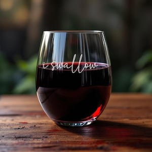 I Swallow Wine Glass, Adult Humor Glass, Sarcastic Glassware, Funny Girlfriend Gift, Whiskey Pint Beer Can Glass