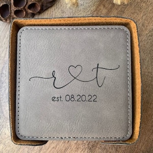 Coasters With Initials, 3rd Anniversary Coasters, Leatherette Coaster Set, Traditional Anniversary Gift, Leather Anniversary Gift For Couple