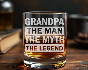 Grandpa Whiskey Glass, The Man The Myth The Legend, Grandpa Announcement, Birthday Christmas, Rocks Glass, Scotch Bourbon Pint Beer Can
