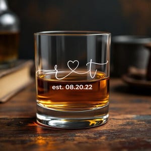 Couples Initials Whiskey Glass with Heart & Date | Personalized Anniversary Gift | Wedding Gift for Him | Custom Glass for Couple