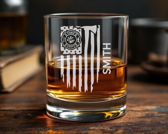 Vaso de whisky con bandera de bombero, regalo de jubilación para bomberos, bandera estadounidense desgastada, regalo para el departamento de bomberos, vaso de whisky escocés.