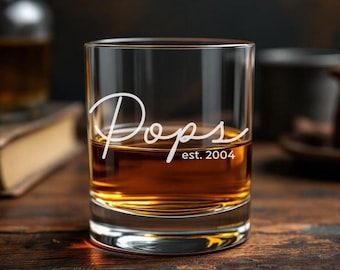 Pops Whiskey Glass, Pops Cup, Pops Announcement Gift, New Pops Gift, Pops Established Christmas or Birthday, Scotch or Bourbon Glass