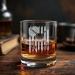 Golf Whiskey Glass With Flag | Sand Carved Glassware Pint, Beer Can or Wine Glass