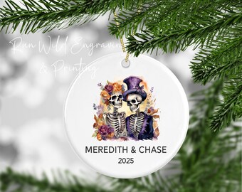 Halloween Ornament Skeleton Wedding, Spooky Halloween Wedding Tree Decor, Personalized Bride Groom Gothic Couple Gift, October Wedding