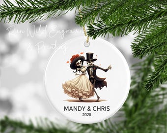Halloween Ornament Skeleton Wedding, Halloween Wedding Tree Decor, Personalized Gothic Couple Gift, October Wedding