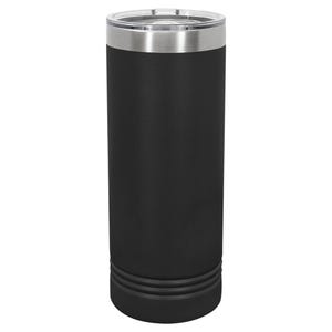 May include: A black stainless steel tumbler with a silver lid. The tumbler has a textured finish and a double-wall design.