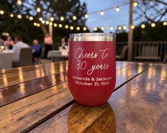 Anniversary Wine Tumbler, 25th 30th 35th 40th 50th 60th Wedding Celebration Gift, Anniversary Gift For Husband or Wife, Cheers to Wine Cup