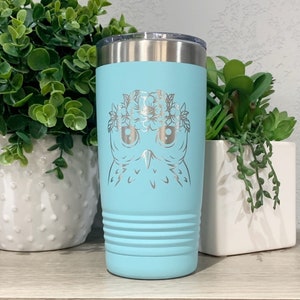 Engraved Owl Tumbler, Flower Owl Travel Mug, Cute Owl Gifts For Women, Gift For Owl Lovers, 20oz Insulated, Coffee Mug, Gift For Mom