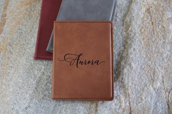 Initial Damask Genuine Leather Passport Cover Personalized
