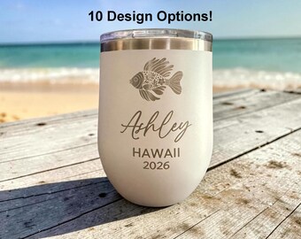 Vaso de vino con forma de pez, vaso de playa para viaje de chicas, vaso de vino personalizado de 355 ml para vacaciones, despedida de soltera.