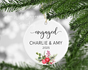 Engaged Ornament With Names and Year, Engagement Gift For Couple