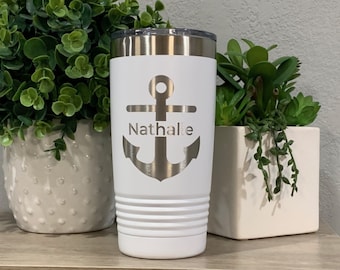 Anchor Tumbler Personalized With Name Dad Boat Gift Travel Mug For Dad Gift For Boater Engraved Coffee Tumbler With Anchor To Go Coffee Cup