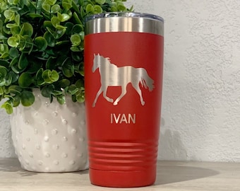 Engraved Horse Tumbler, Coffee Tumbler, Personalized 20oz Horse Travel Mug, Horse Gift For Men, Equestrian Cup, Rodeo Tumbler