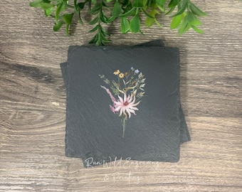 Floral Coasters Slate Set of 4, Botanical Home Decor, Nature Lover Gift, Housewarming Gift
