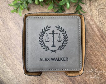 Lawyer Coasters, Attorney Gift, Legal Assistant Gift, Coaster Set of 6 With Holder
