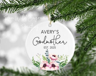 Godmother Ornament, Porcelain Christmas Ornament UV Printed, Godmother Proposal, Godmother Est, Godmother Keepsake, Godmother Christmas