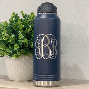 Monogram Water Bottle Straw Engraved Water Bottle With Straw Etched Water Bottle Personalized 32 Oz Bottle Large Insulated Stainless Steel