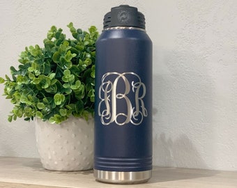 Monogram Water Bottle Straw Engraved Water Bottle With Straw Etched Water Bottle Personalized 32 Oz Bottle Large Insulated Stainless Steel