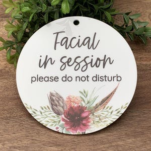 Facial In Session Sign, White Acrylic Sign, Please Do Not Disturb, Office Sign, Spa Salon Door Sign, Spa Service, Esthetician Sign