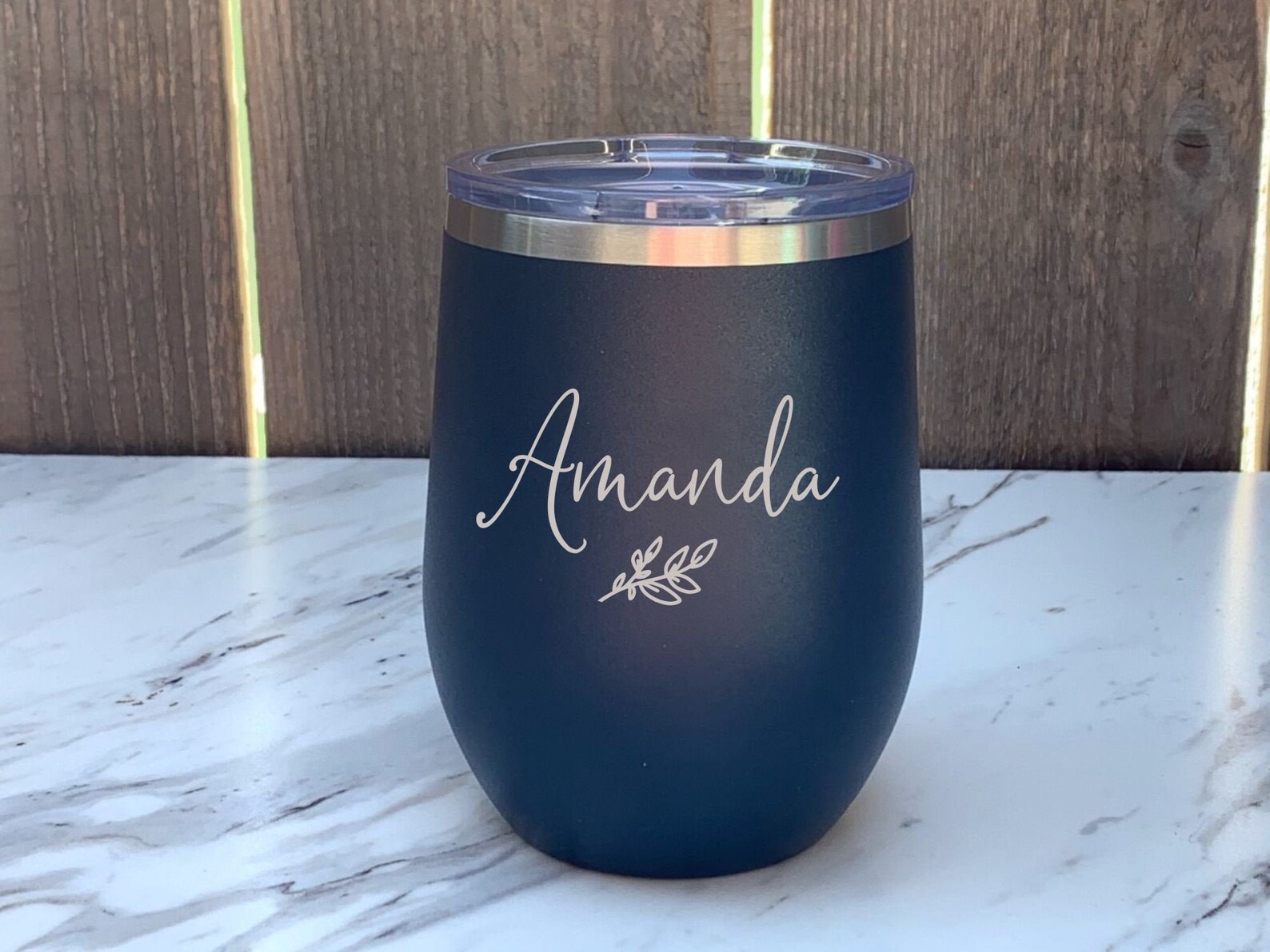 Wine Tumbler With Name And Design Engraved Stemless Cup Etsy